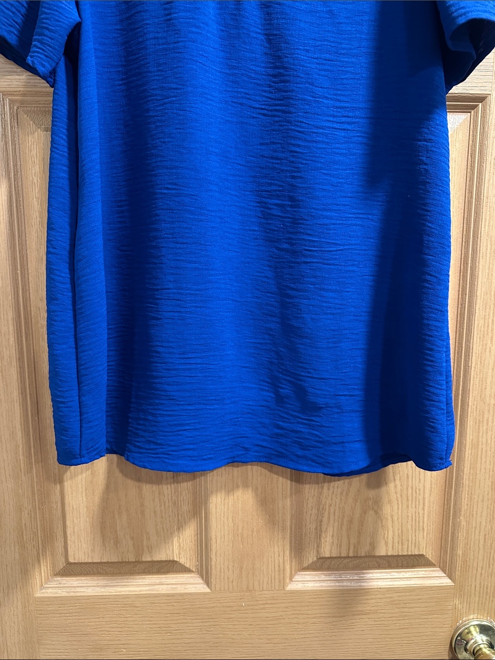 Hemish USA Royal Blue V-Neck Textured Short Sleeve Blouse - Picture 4 of 7